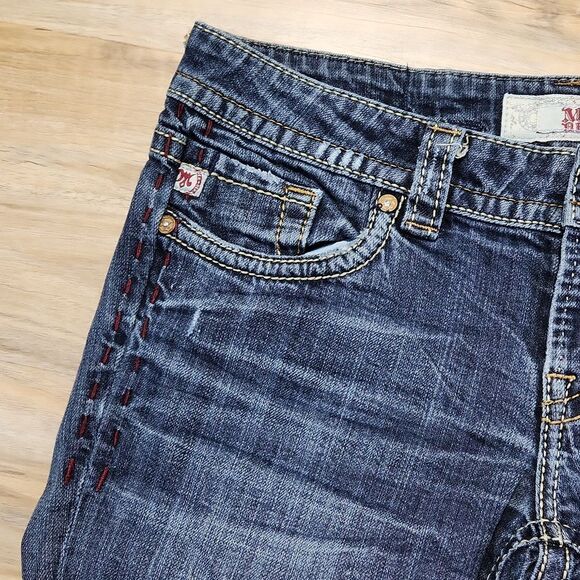 💜MEK Blue Zanzibar Distressed Boot Cut Jeans Size 6/28 - Picture 7 of 14